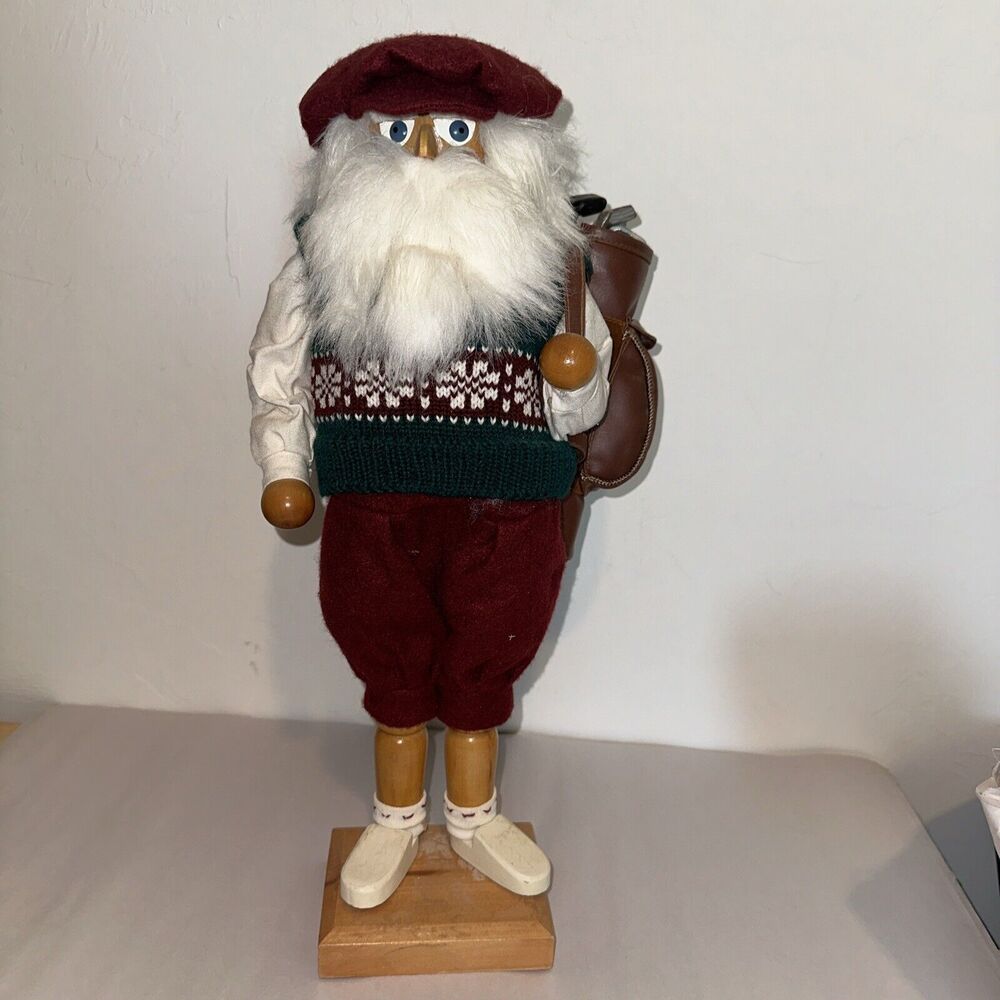 VTG Grandeur Noel Collector’s Series Wooden Golfer Santa Nutcracker Retired 17”